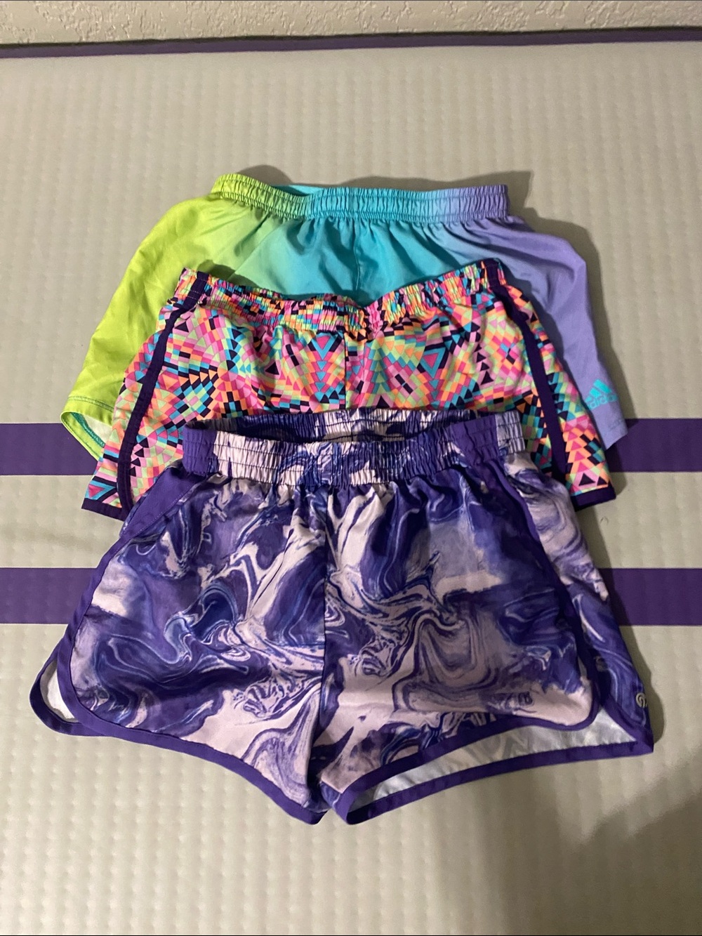 3 Pack Girls' Running Shorts - Purple, Teal & Neon Multicolor